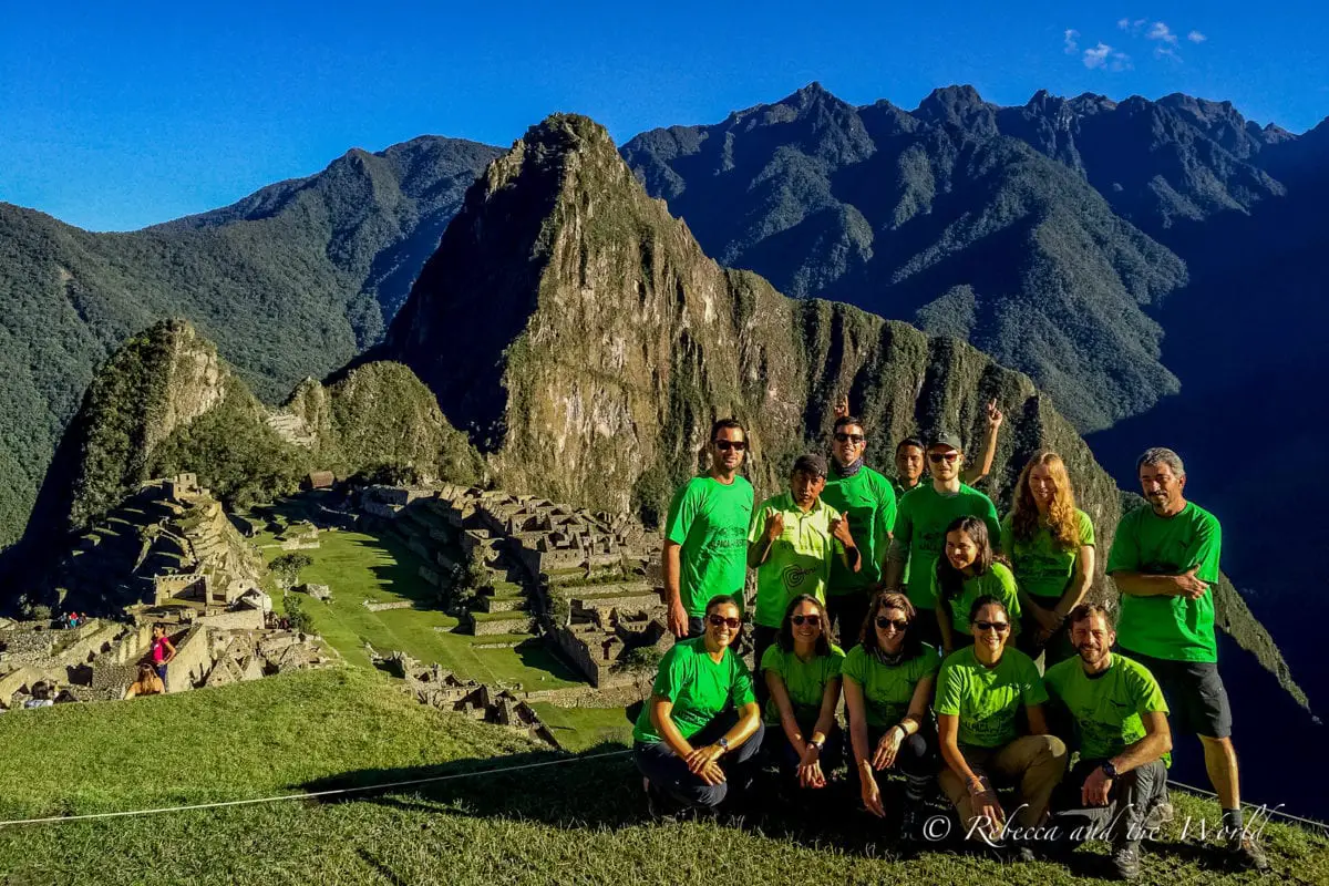 Our Salkantay Trek group posing in front of Machu Picchu