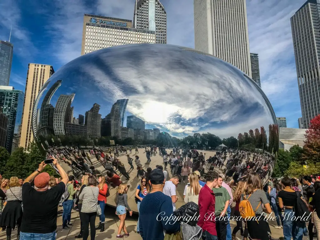 One of the most popular things to do in Chicago is visit Cloud Gate, also known as the Bean, a popular spot for taking photographs