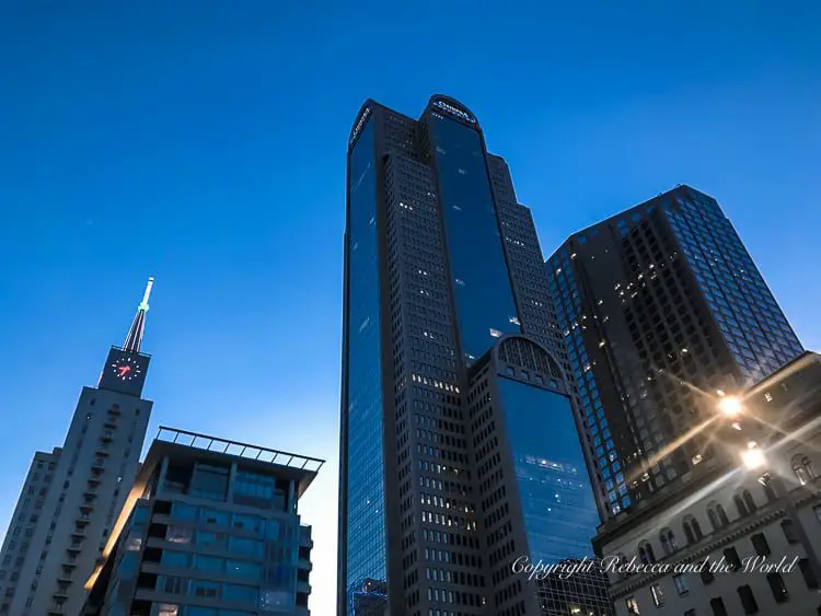 Downtown Dallas as the sun goes down