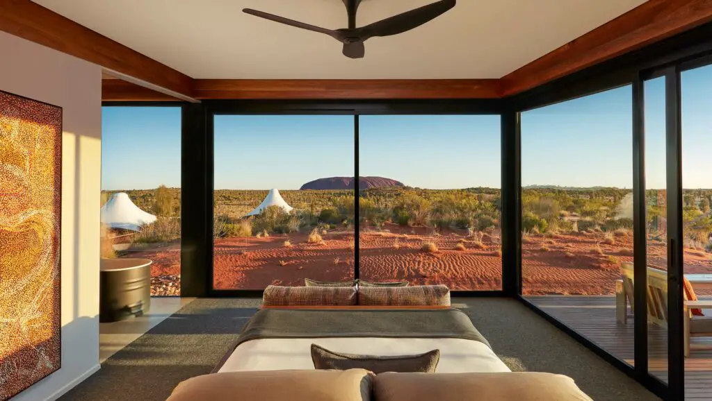 Longitude 131 is the most expensive and exclusive Uluru accommodation, with luxury tents with views of Uluru