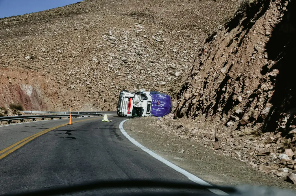 A truck rolled over on a highway in Argentina