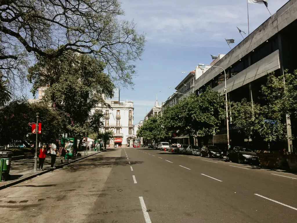 The wide streets of Cordoba, lined with trees. Driving in Argentina is relatively safe and a great way to see more of the country