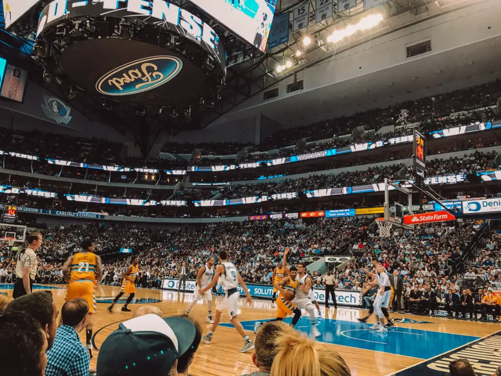 An NBA basketball game in Dallas, Texas