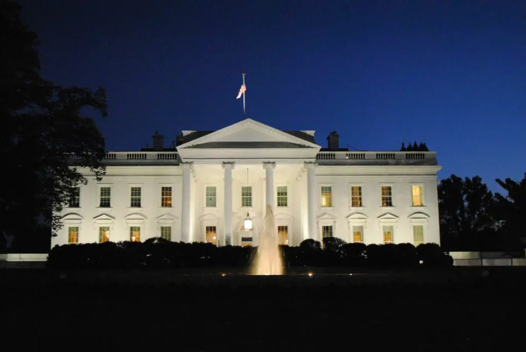 The White House illuminated at night