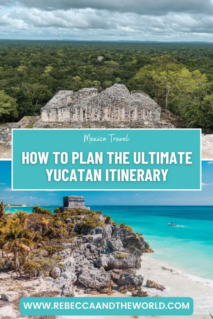 Planning a 2-week Yucatan itinerary? This guide covers incredible ruins, cenotes and colourful towns for an epic Yucatan Peninsula road trip. | Mexico Travel | Mexico Itinerary | Yucatan Itinerary | Yucatan Peninsula | Yucatan Road Trip | Things to Do in the Yucatan | Yucatan What to Do | Campeche | Merida Travel | Visit Calakmul | Tulum Travel Guide | Visit Isla Holbox | Visit Bacalar | Yucatan Travel | Yucatan Travel Guide | Visit Mexico | Places to Visit in Mexico