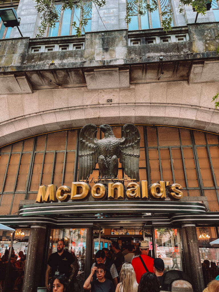 Art Deco-style exterior of McDonald’s Imperial in Porto, known as one of the world’s most beautiful McDonald’s – a quirky stop during your Porto itinerary.