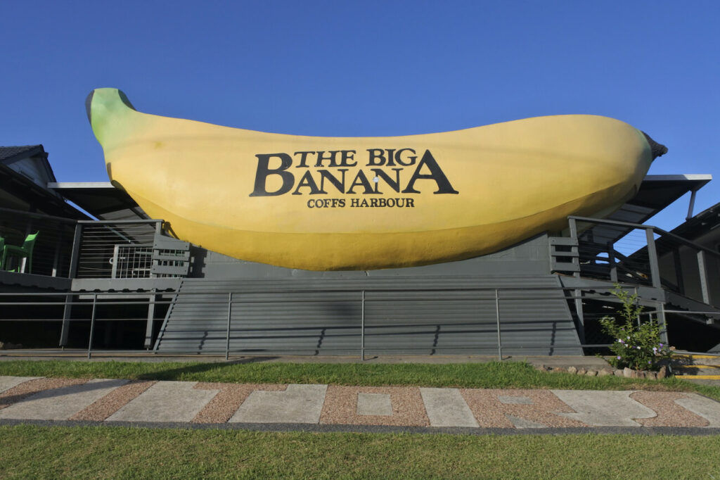 The iconic Big Banana in Coffs Harbour, a fun and quirky photo stop to add to a 3-week Australia itinerary road trip.