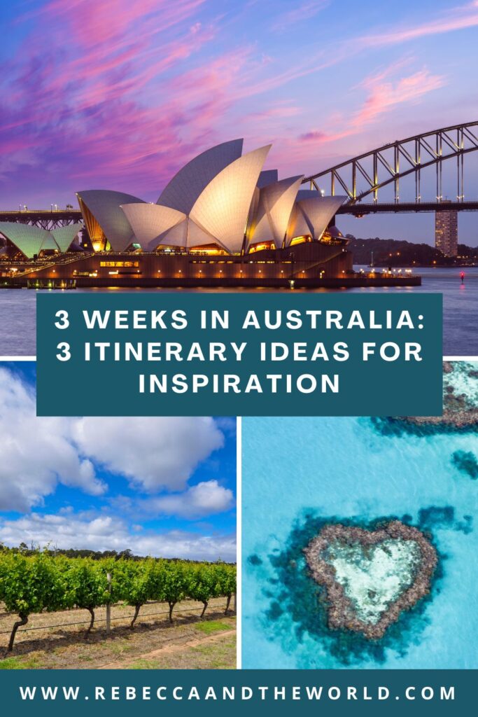 Planning a trip to Australia? Make the most of your journey down under with this guide to spending 3 weeks in Australia. Choose from 3 detailed itineraries covering Sydney, Uluru, the Great Barrier Reef and more. | 3 Weeks In Australia | 3 Week Australia Itinerary | Australia 3 Week Trip | Australia Itinerary 3 Weeks | Australia Road Trip Itinerary | Outback And Reef Itinerary | Best Places To Visit In Australia In 3 Weeks | Best Places to Visit in Australia | Australia Itinerary